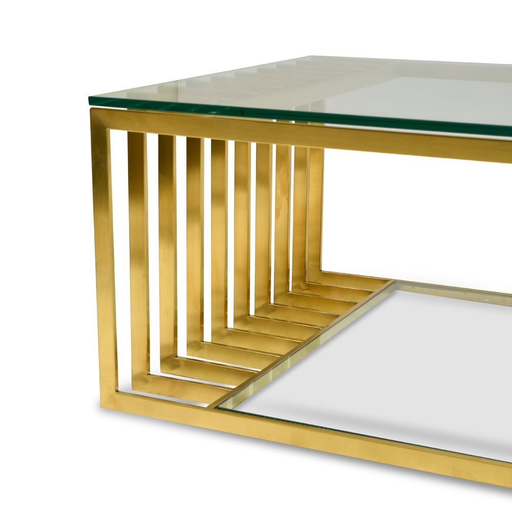 Brushed Gold 1.3m Glass Coffee Table