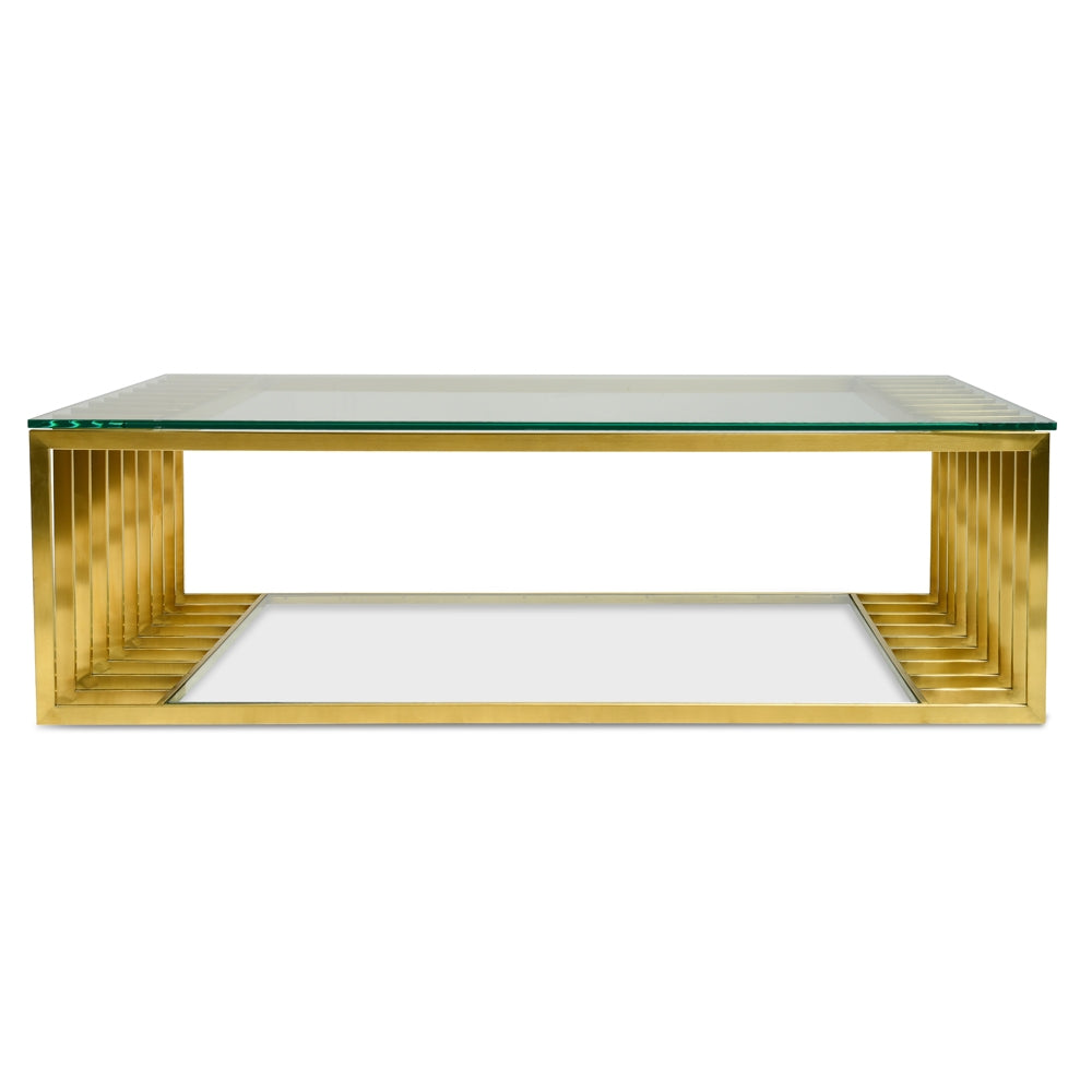 Brushed Gold 1.3m Glass Coffee Table