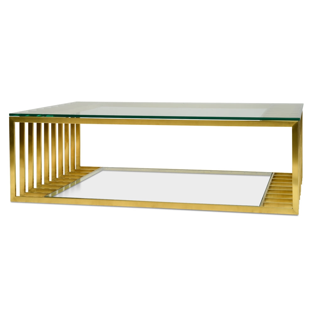 Brushed Gold 1.3m Glass Coffee Table