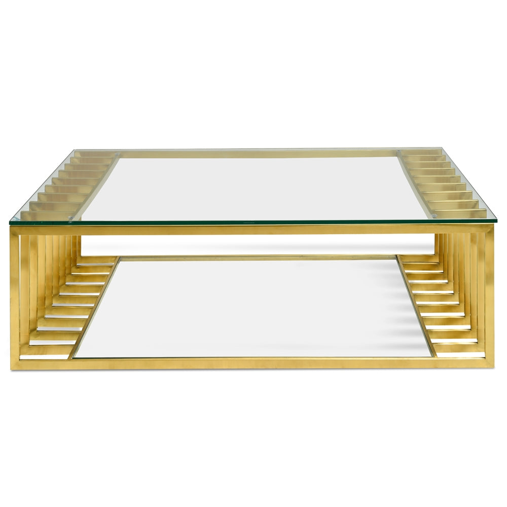 Brushed Gold 1.3m Glass Coffee Table