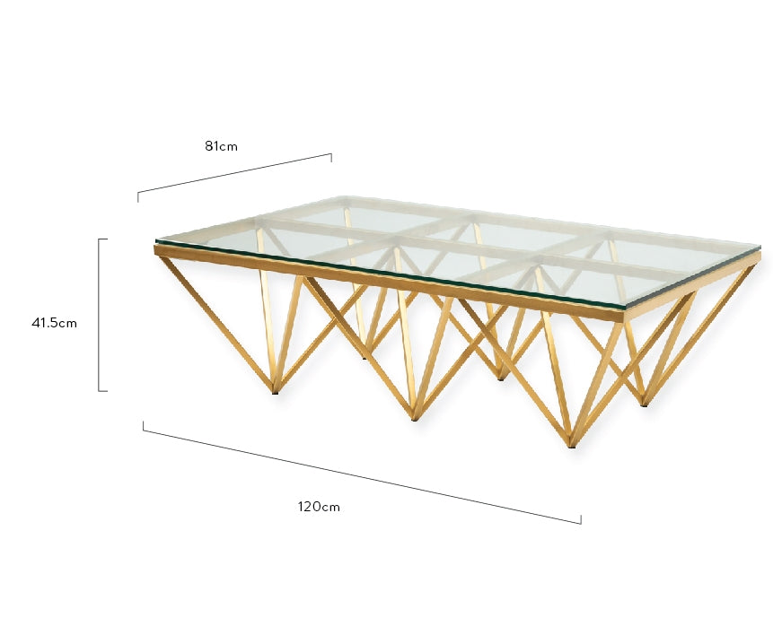 CCF2420-BS 1.2m Coffee Table - Glass Top - Brushed Gold Base