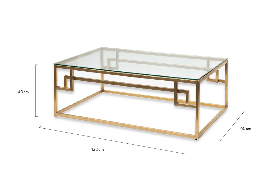 CCF2421-BS 1.2m Coffee Table - Glass Top - Brushed Gold Base