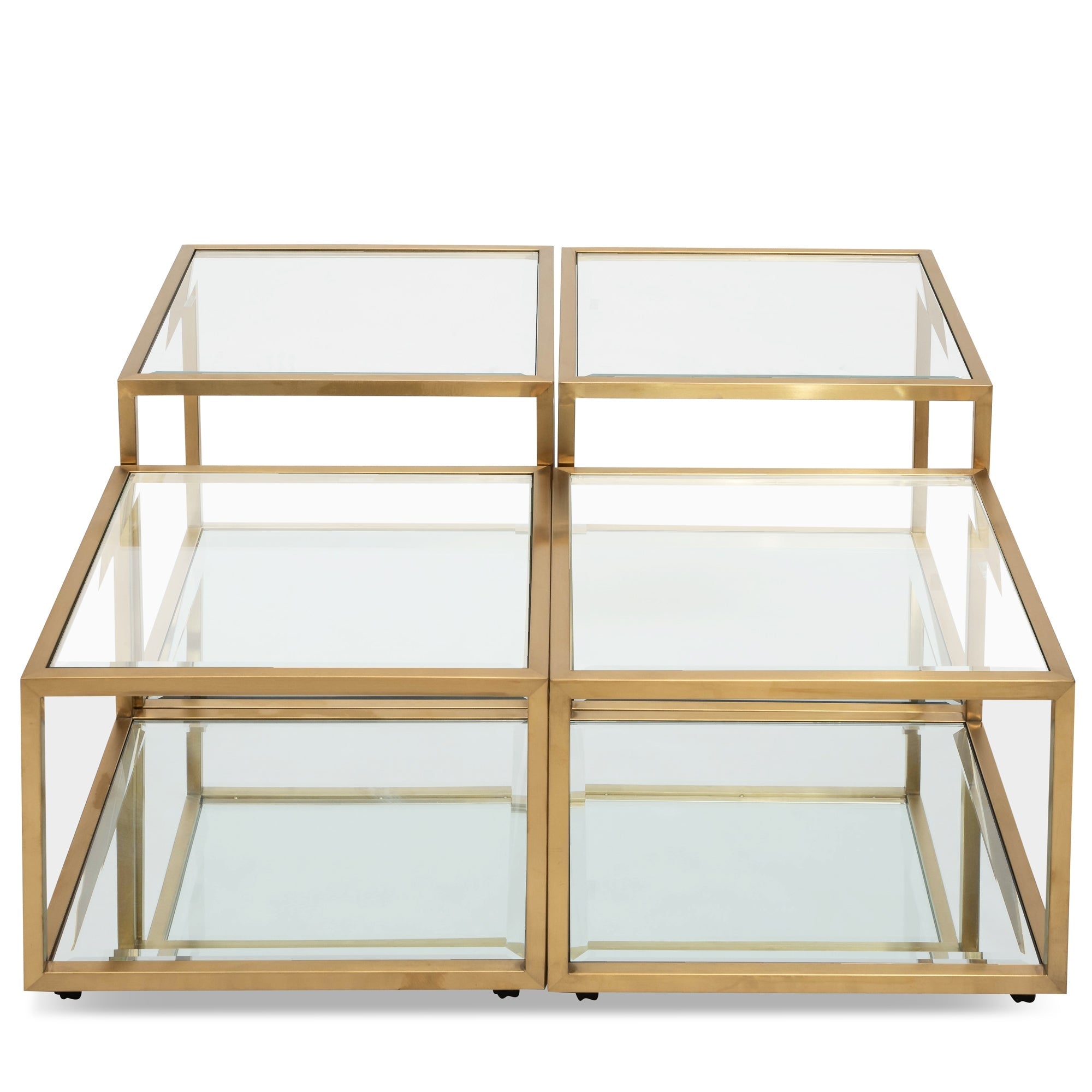 Oxford Set of 4 100cm Glass Coffee Table - Brushed Gold Base