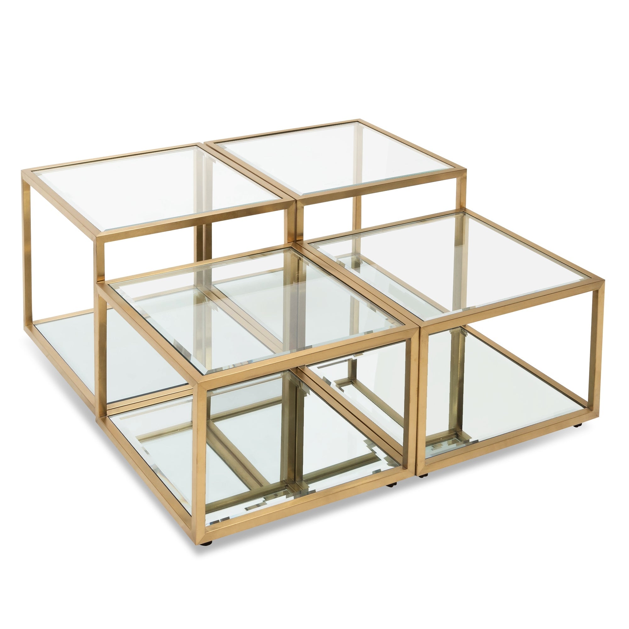 Oxford Set of 4 100cm Glass Coffee Table - Brushed Gold Base