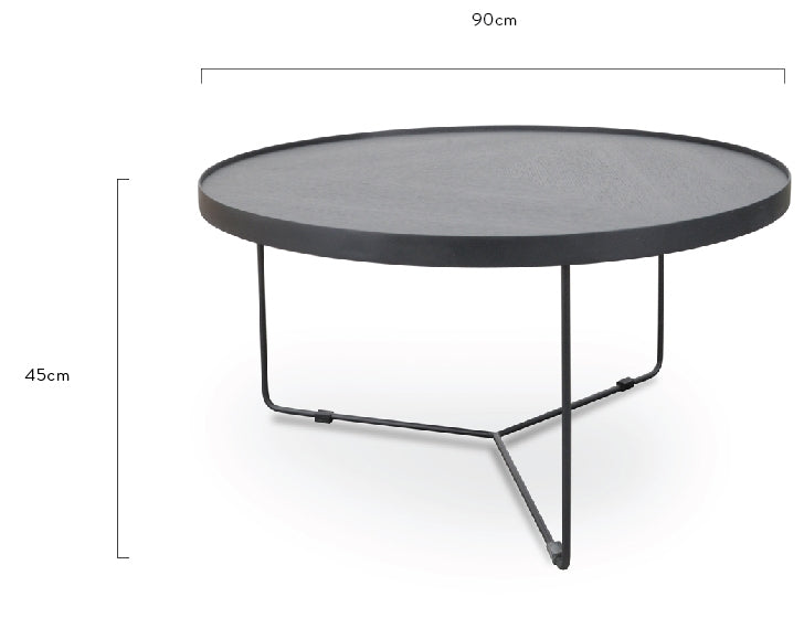 CCF391L-BB 90cm Round Coffee Table - Black Oak Top - Black Frame