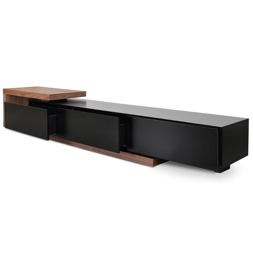 Extendable TV Entertainment Unit - Walnut - Black matt