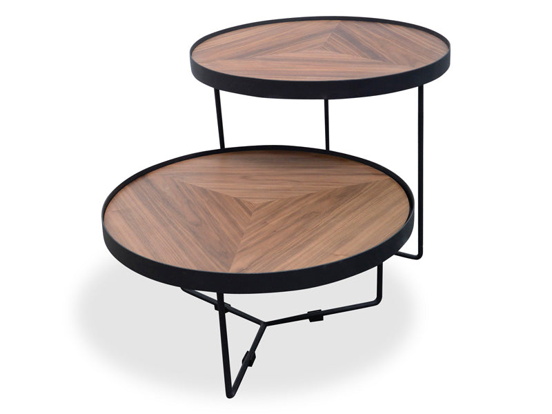 CCF385-L 60cm Round Coffee Table - Walnut Top - Black Frame