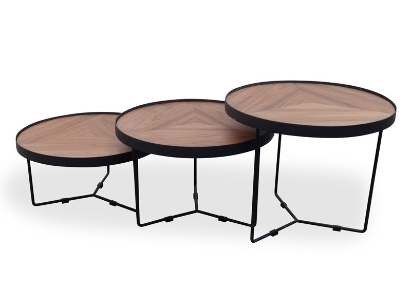 CCF385-L 60cm Round Coffee Table - Walnut Top - Black Frame
