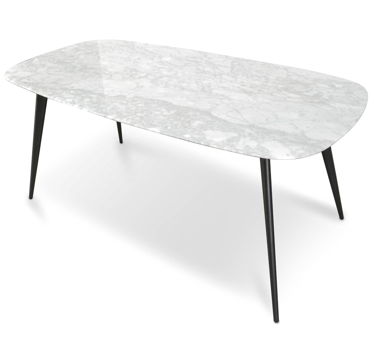 CDT1275-DW White 1.8m Marble Dining Table - Black Legs