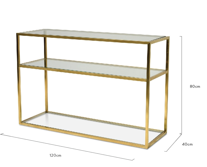 Cannon 1.2m Glass Console Table - Gold Base