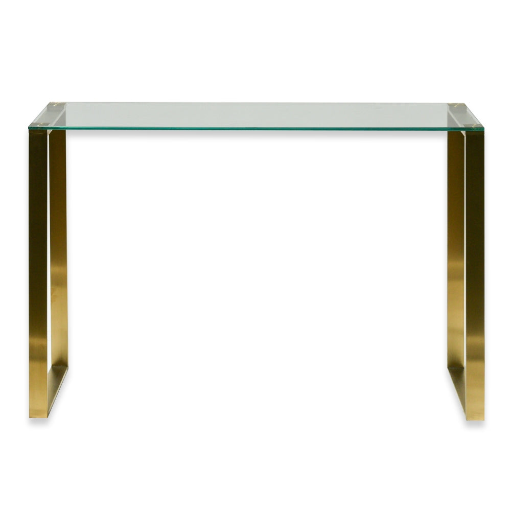 Dara Glass Console Table - Brushed Gold Base