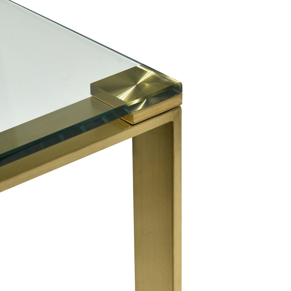 Dara Glass Console Table - Brushed Gold Base