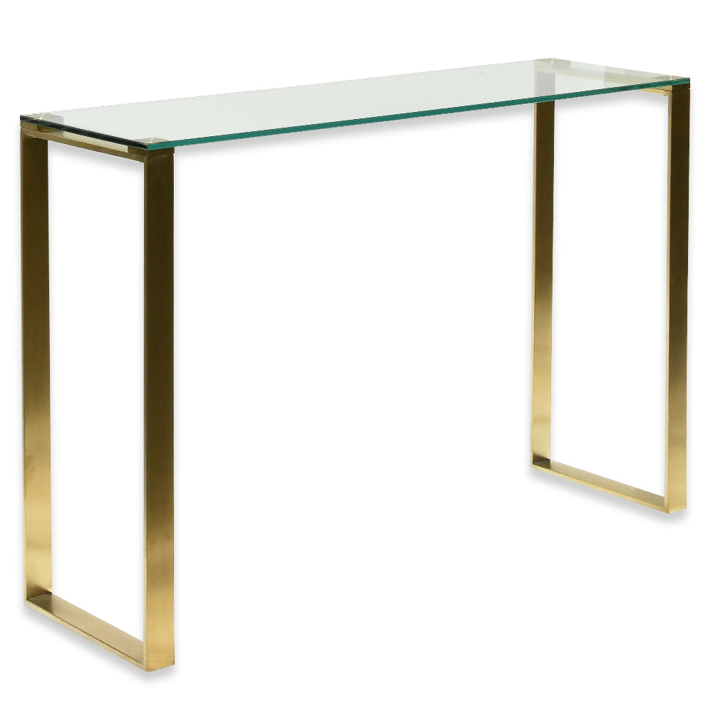 Dara Glass Console Table - Brushed Gold Base