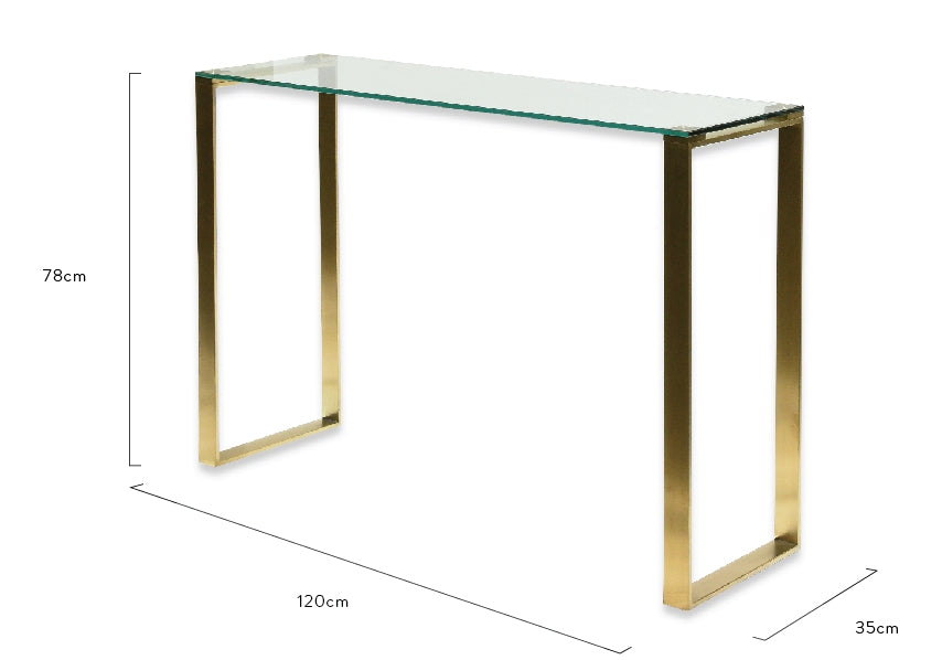 Dara Glass Console Table - Brushed Gold Base