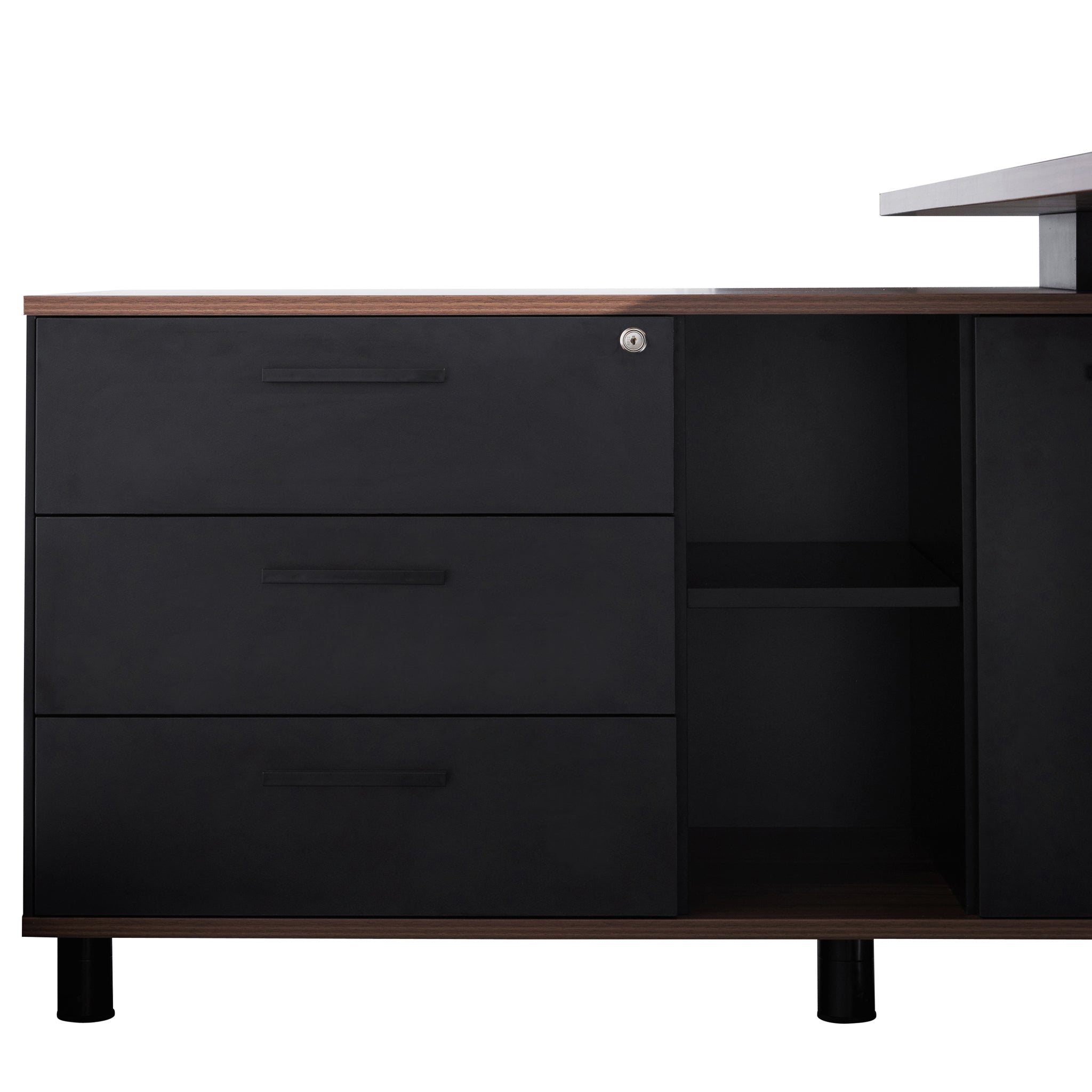 Lara 1.8m Executive Desk Left Return with Black Legs - Walnut