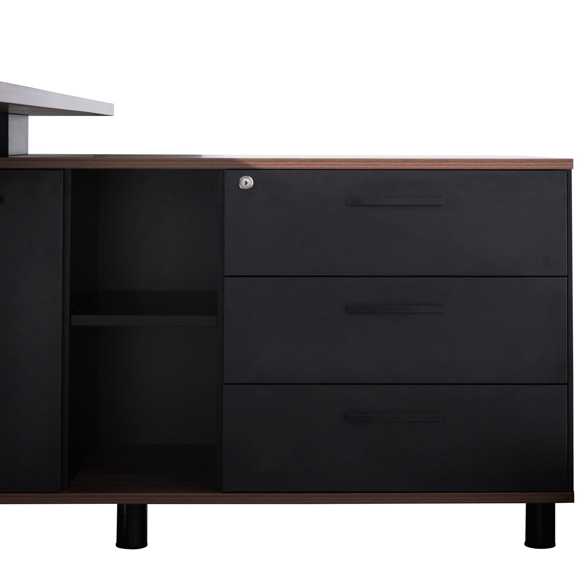 Lara 1.8m Executive Desk Right Return with Black Legs - Walnut