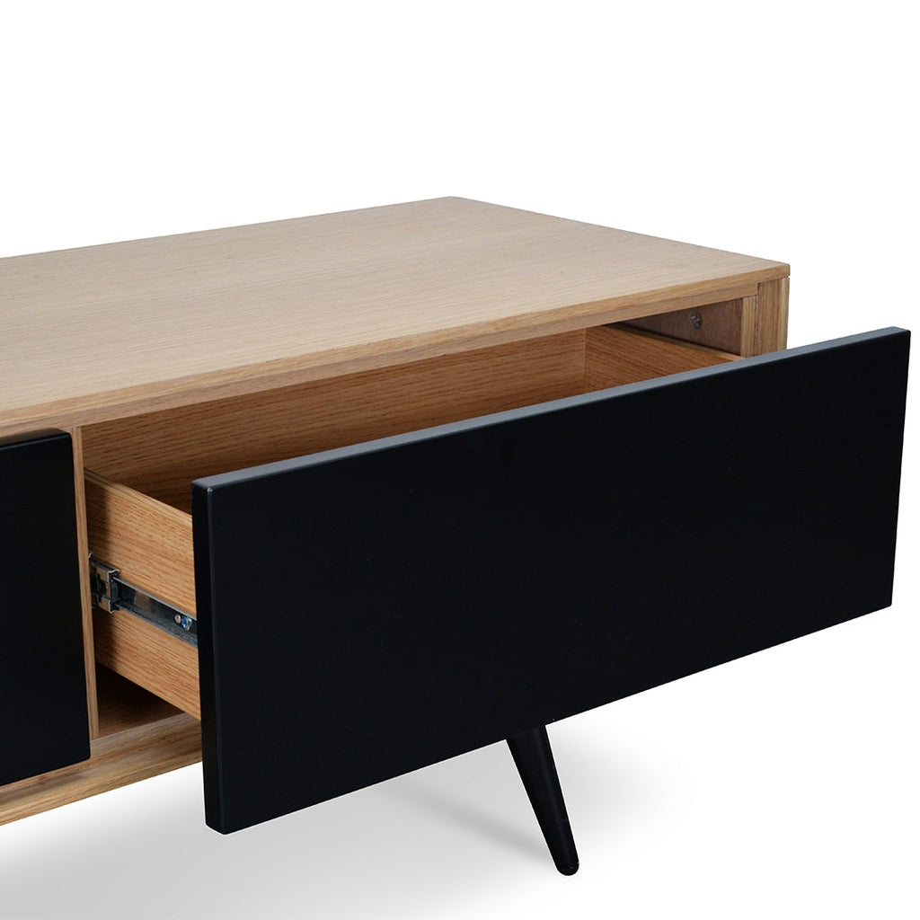 Liam TV Unit With Black Drawers - Natural