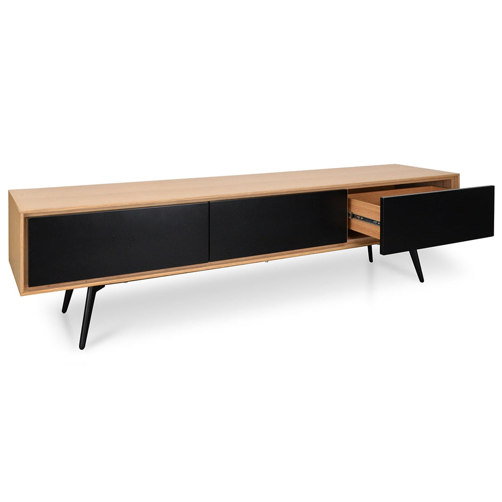 Liam TV Unit With Black Drawers - Natural