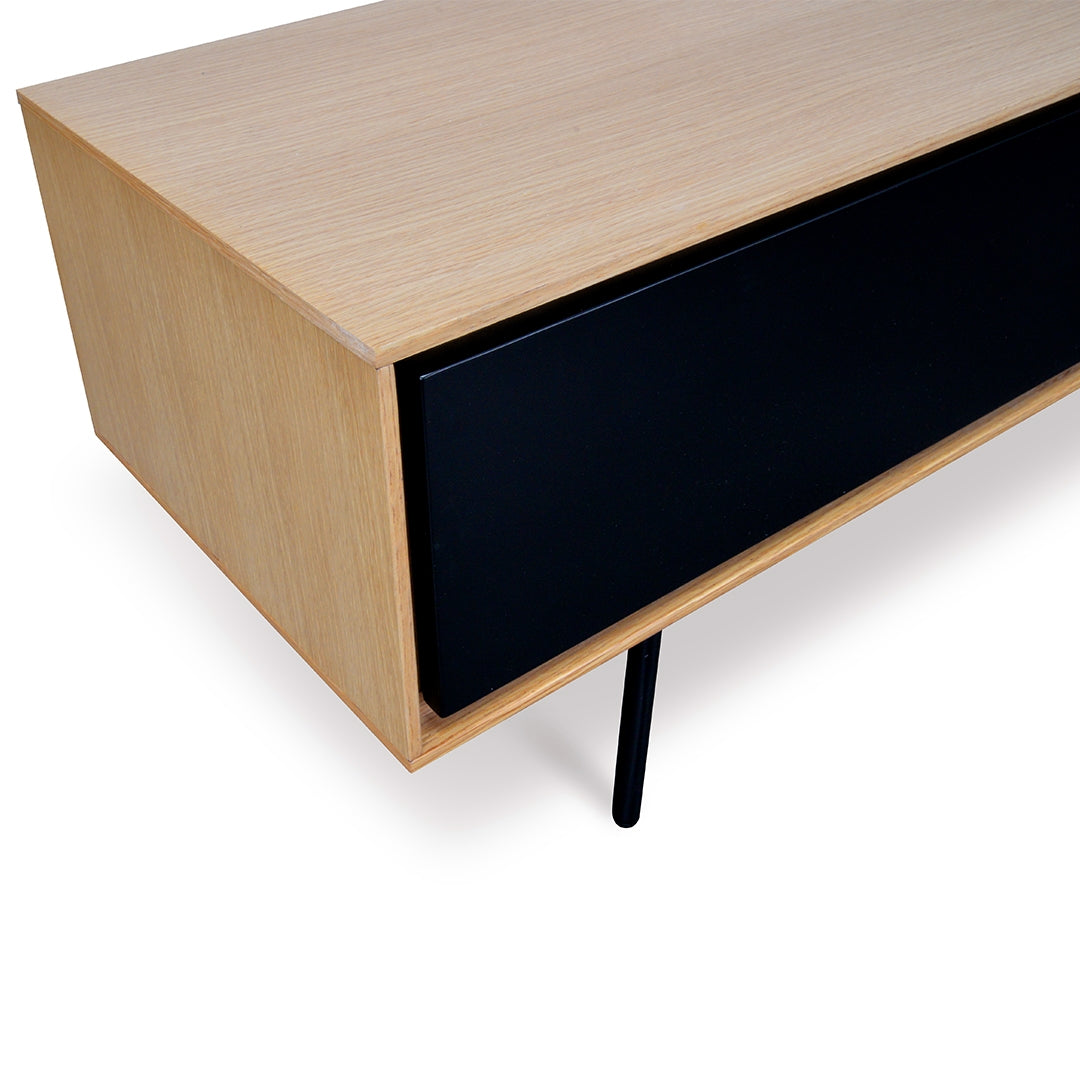 Liam TV Unit With Black Drawers - Natural