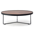 CCF384-90cm Round Coffee Table - Walnut Top - Black Frame