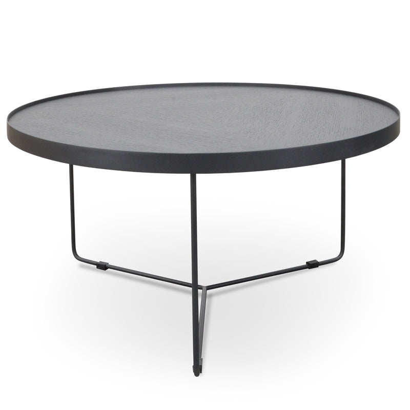 CCF391L-BB 90cm Round Coffee Table - Black Oak Top - Black Frame