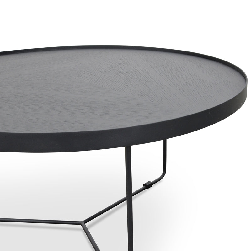CCF391L-BB 90cm Round Coffee Table - Black Oak Top - Black Frame