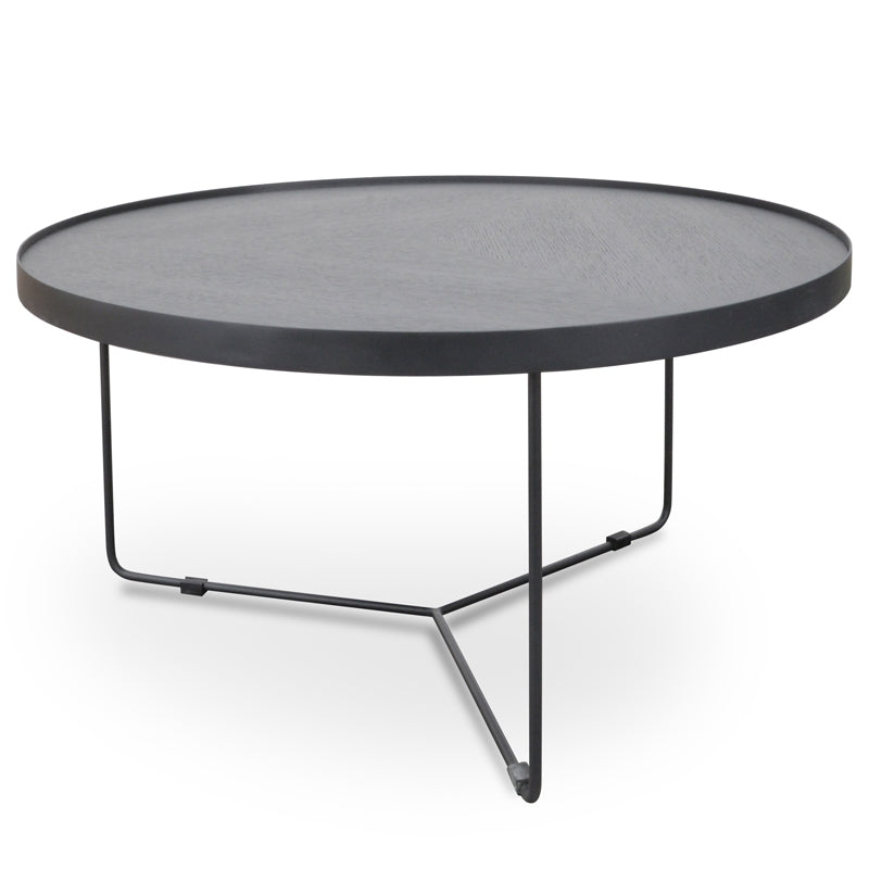 CCF391L-BB 90cm Round Coffee Table - Black Oak Top - Black Frame