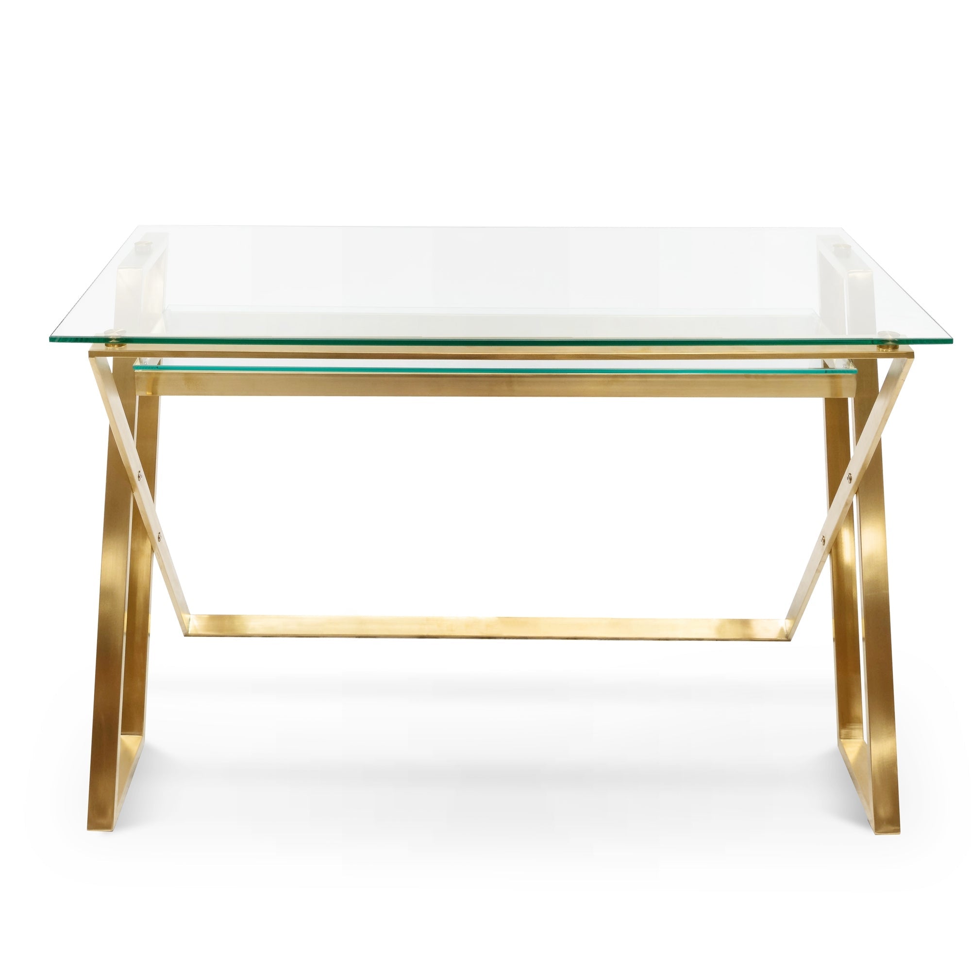 Vanessa Glass Home Office Desk - Brushed Gold Base