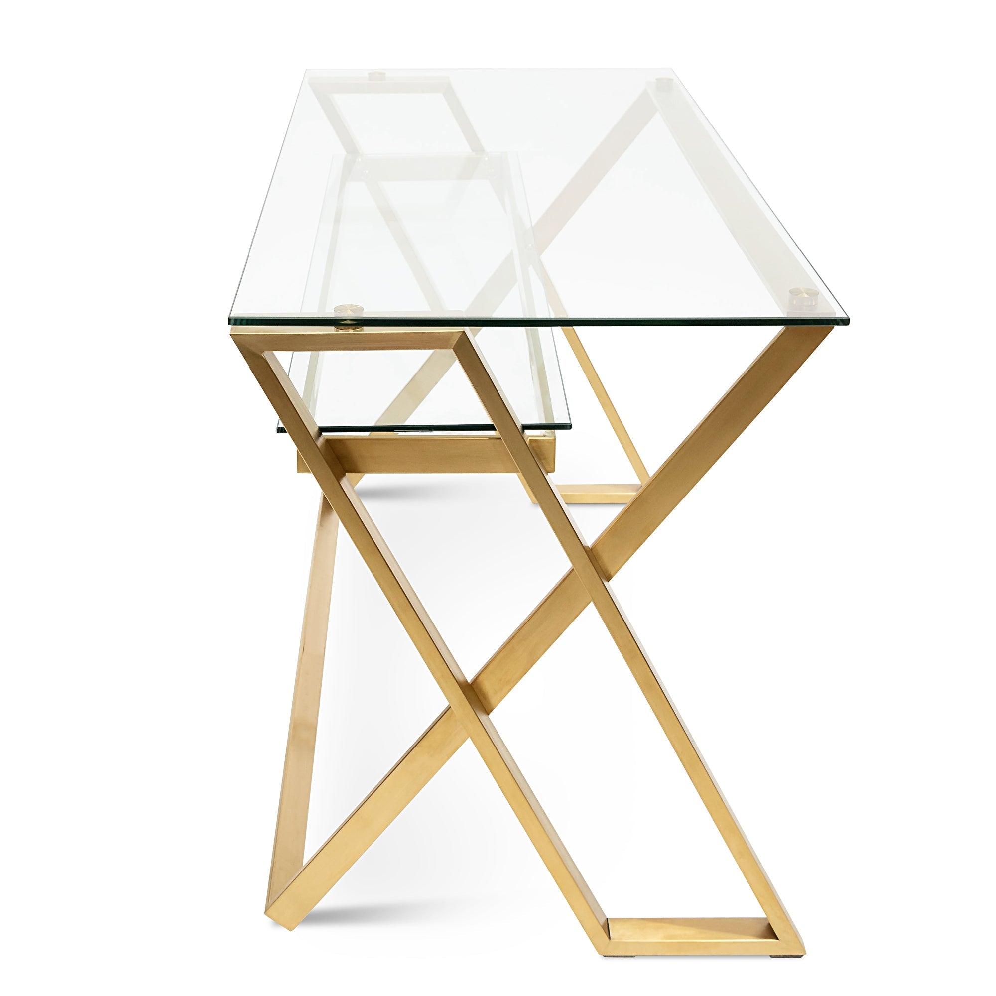 Vanessa Glass Home Office Desk - Brushed Gold Base