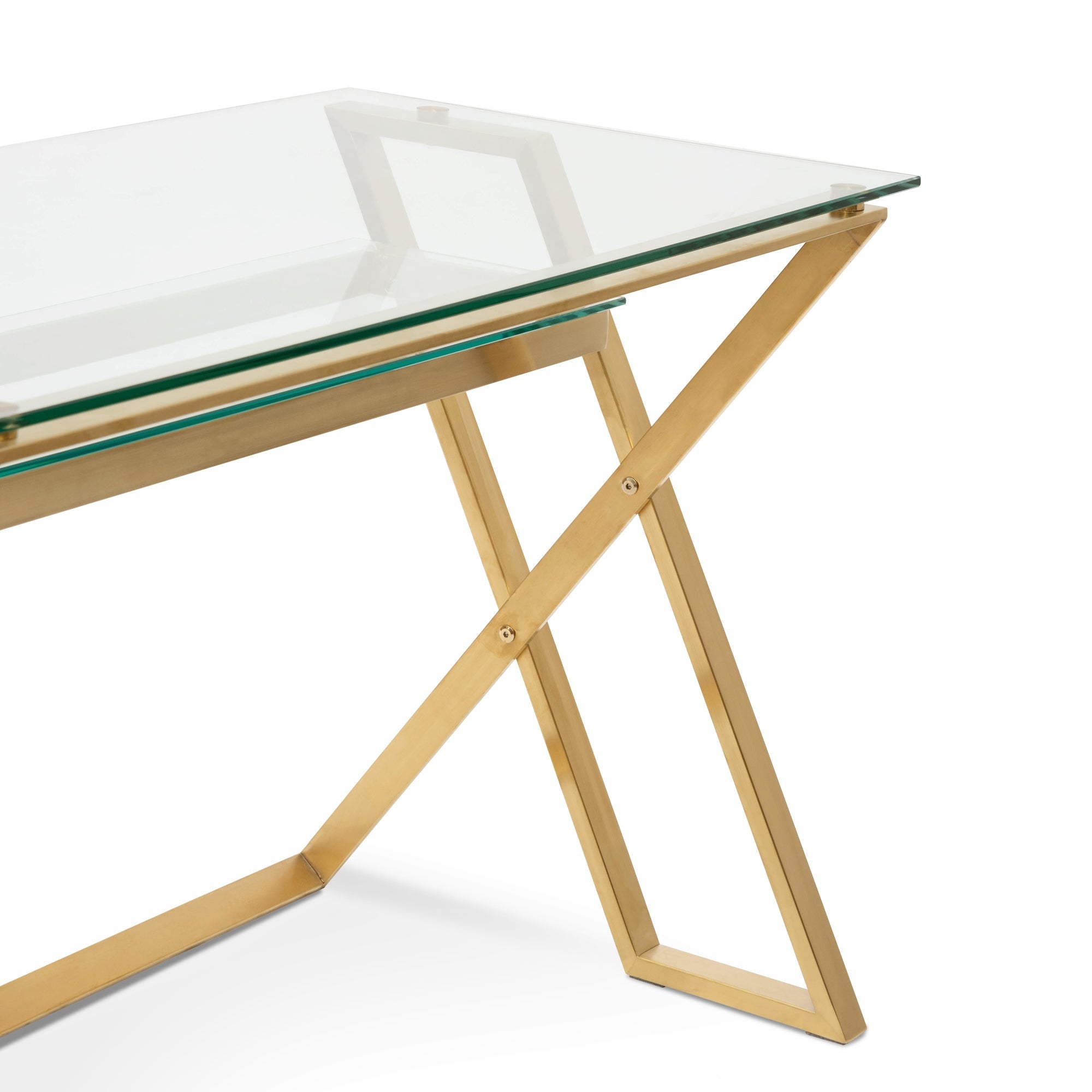 Vanessa Glass Home Office Desk - Brushed Gold Base