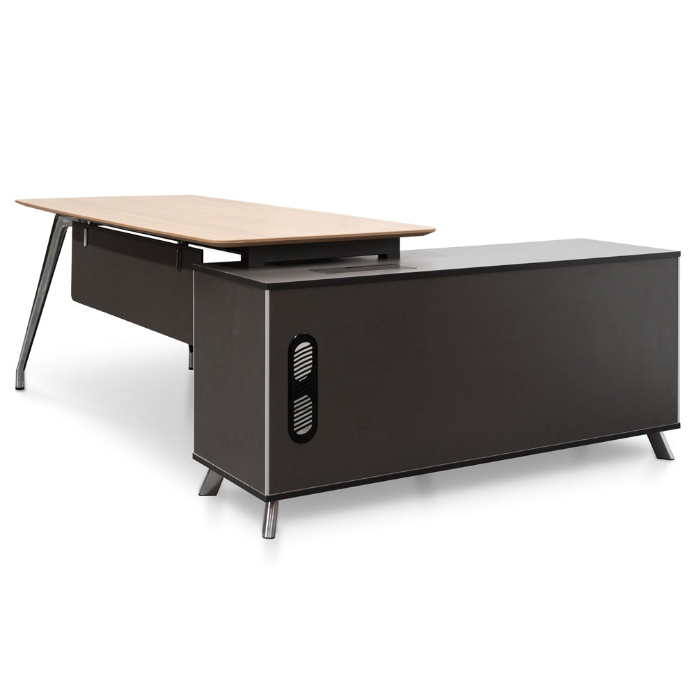 2m Left Return Office Desk - Natural - Black