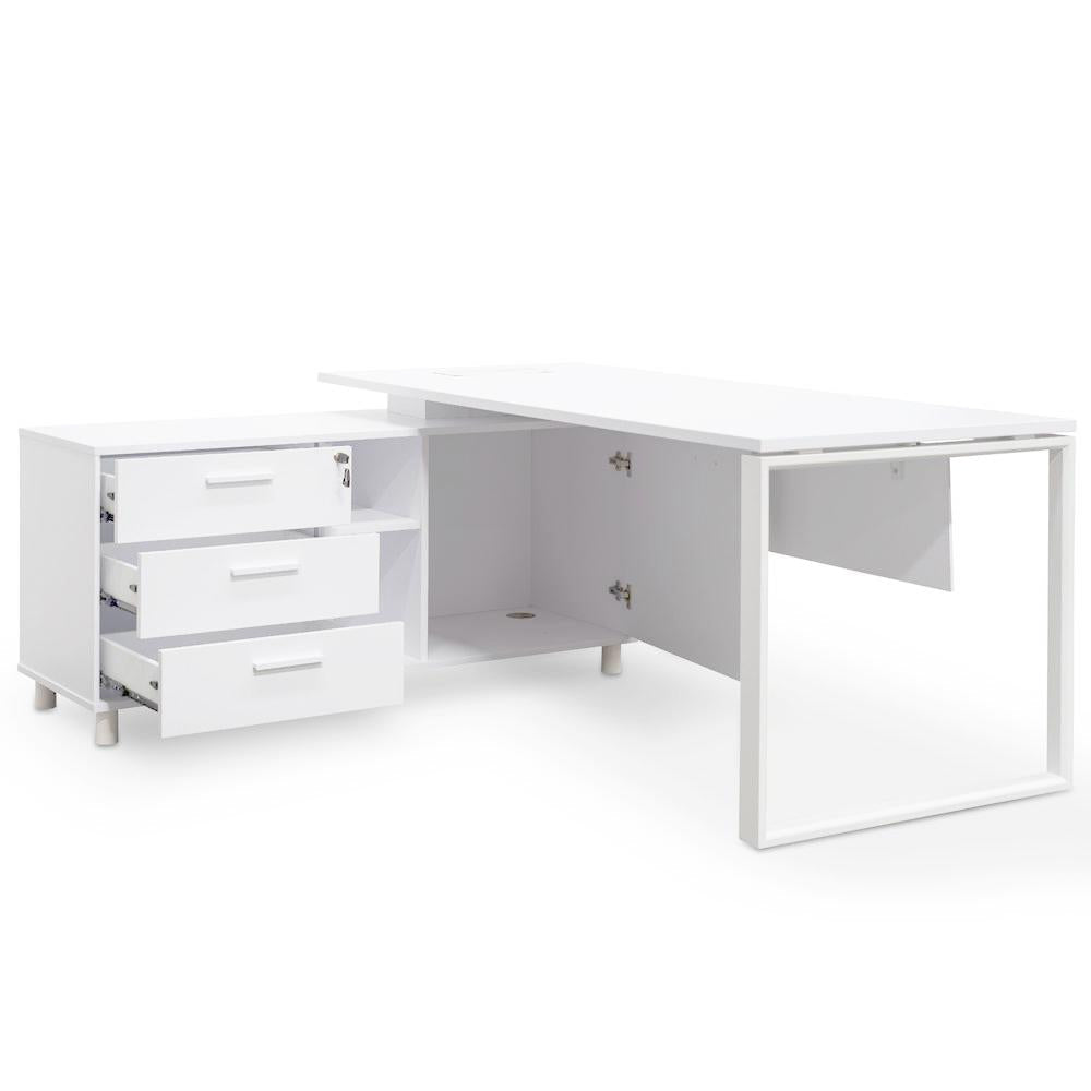 180cm Executive Office Desk Left Return - White