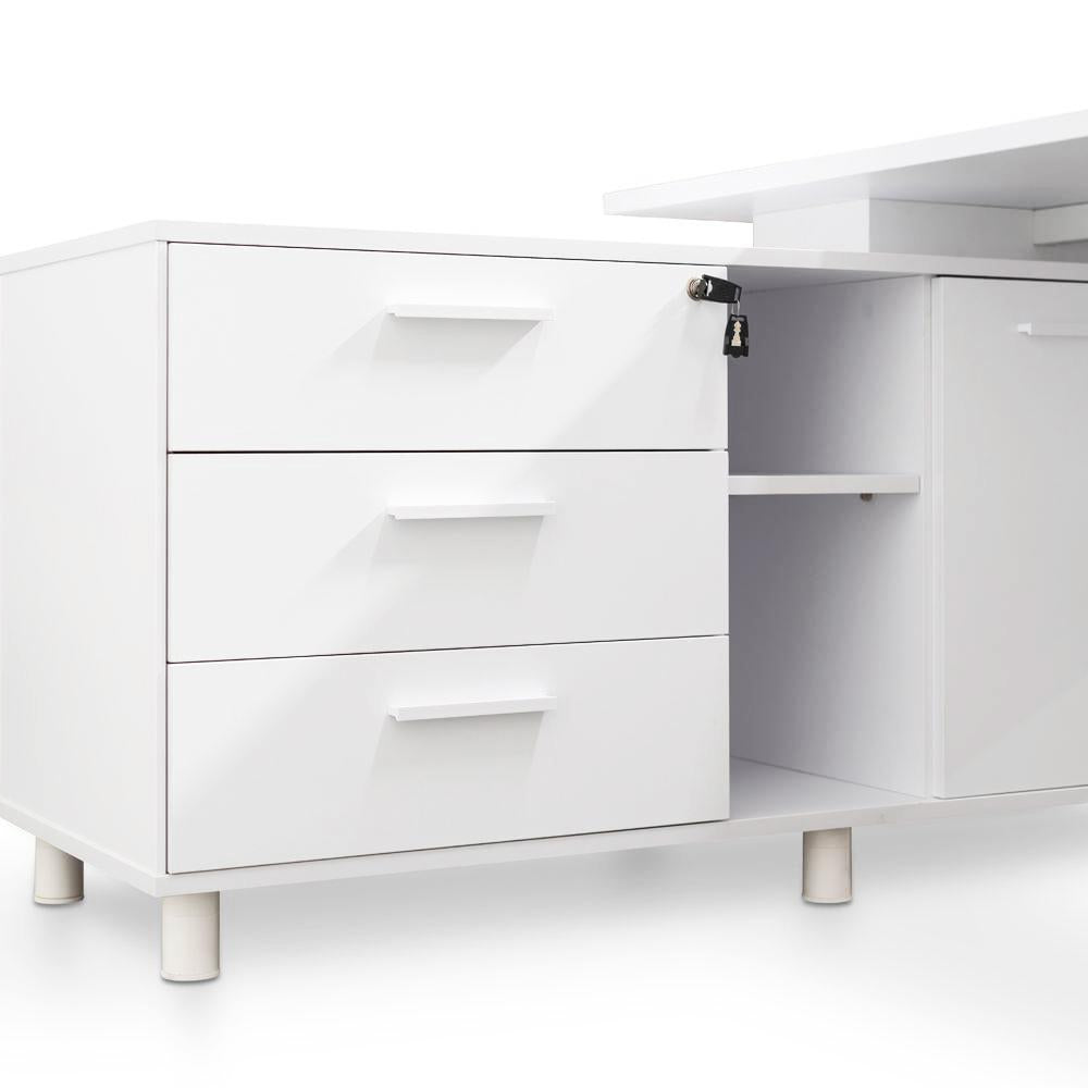 180cm Executive Office Desk Left Return - White