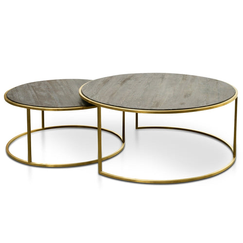 CCF2339-NI Nest 76cm-96cm Round Coffee Table - Natural - Golden Base