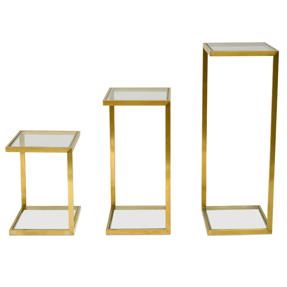 Set of 3 Glass Side Table - Gold Base