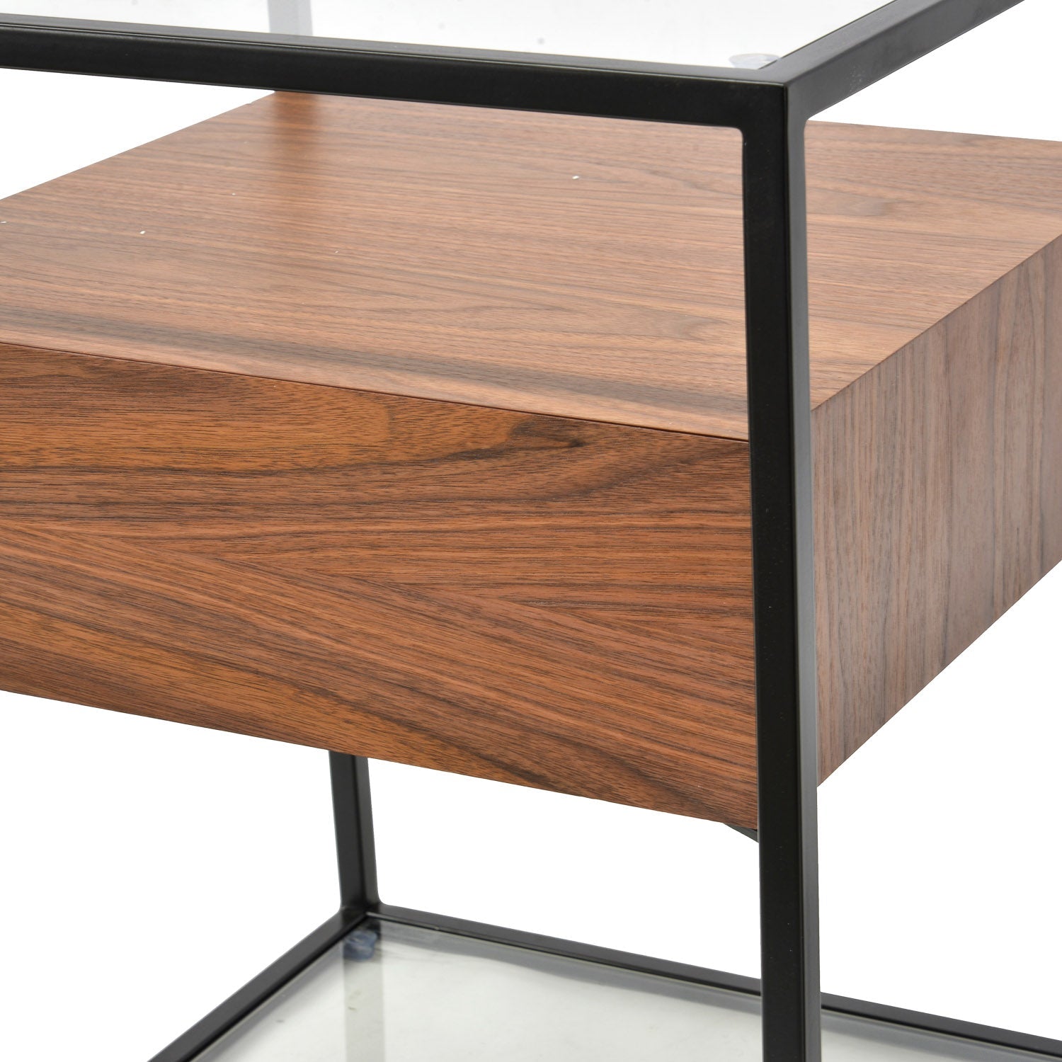 Dixson Glass Side Table - Walnut