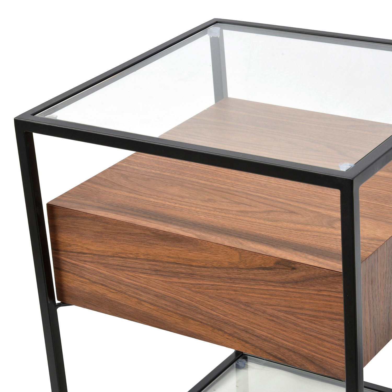 Dixson Glass Side Table - Walnut