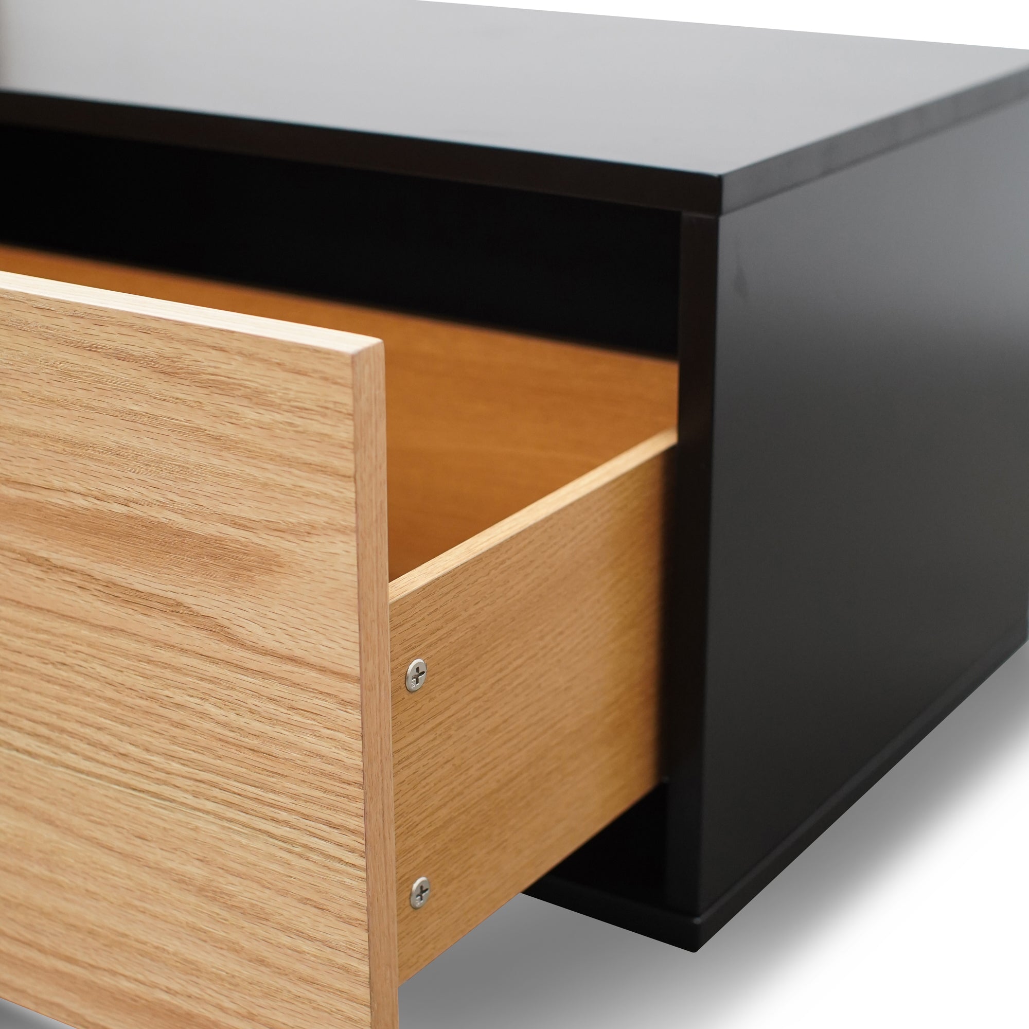 2.3m TV Unit - Black with Natural Drawers