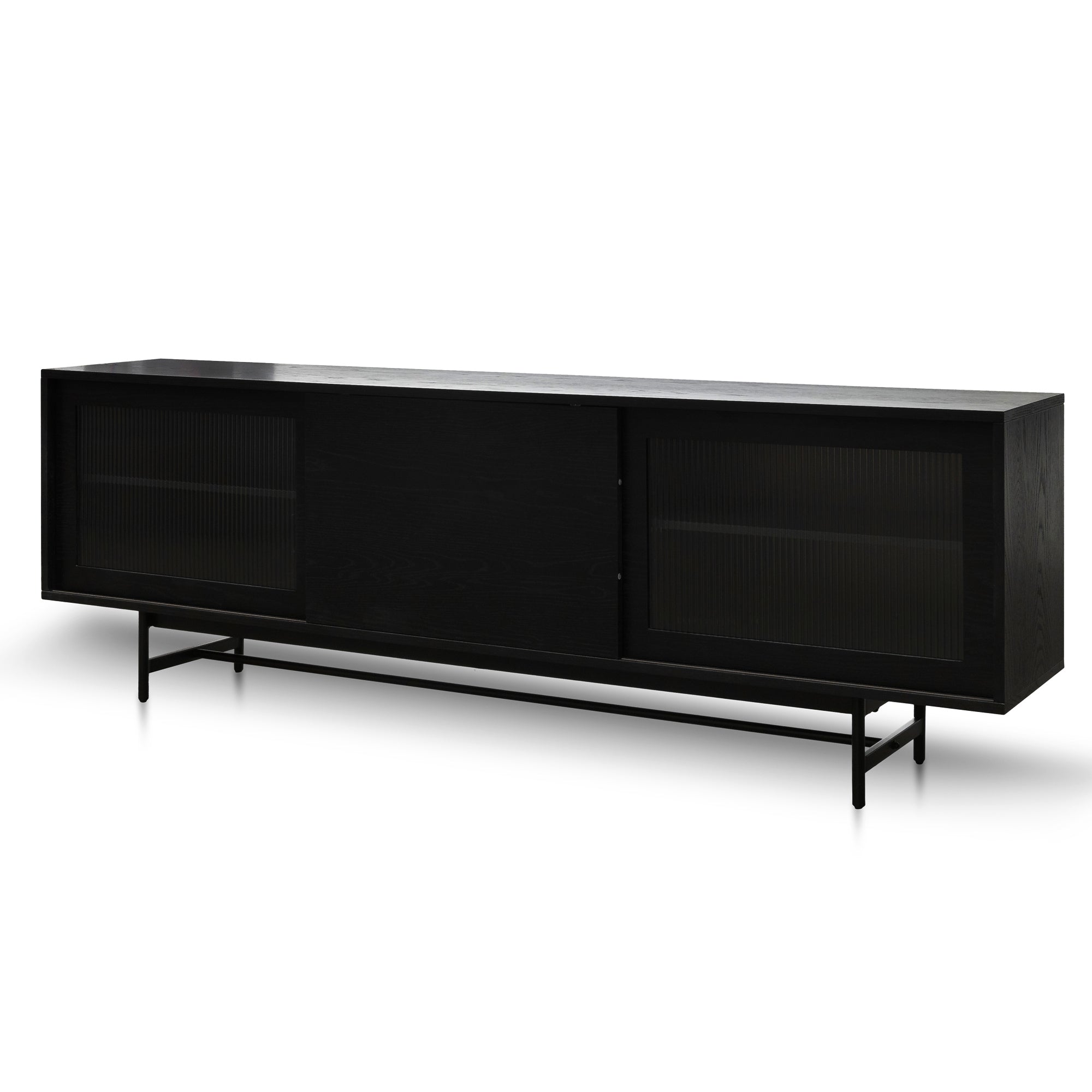 2.1m Wooden Entertainment TV Unit - Black with Flute Glass Door