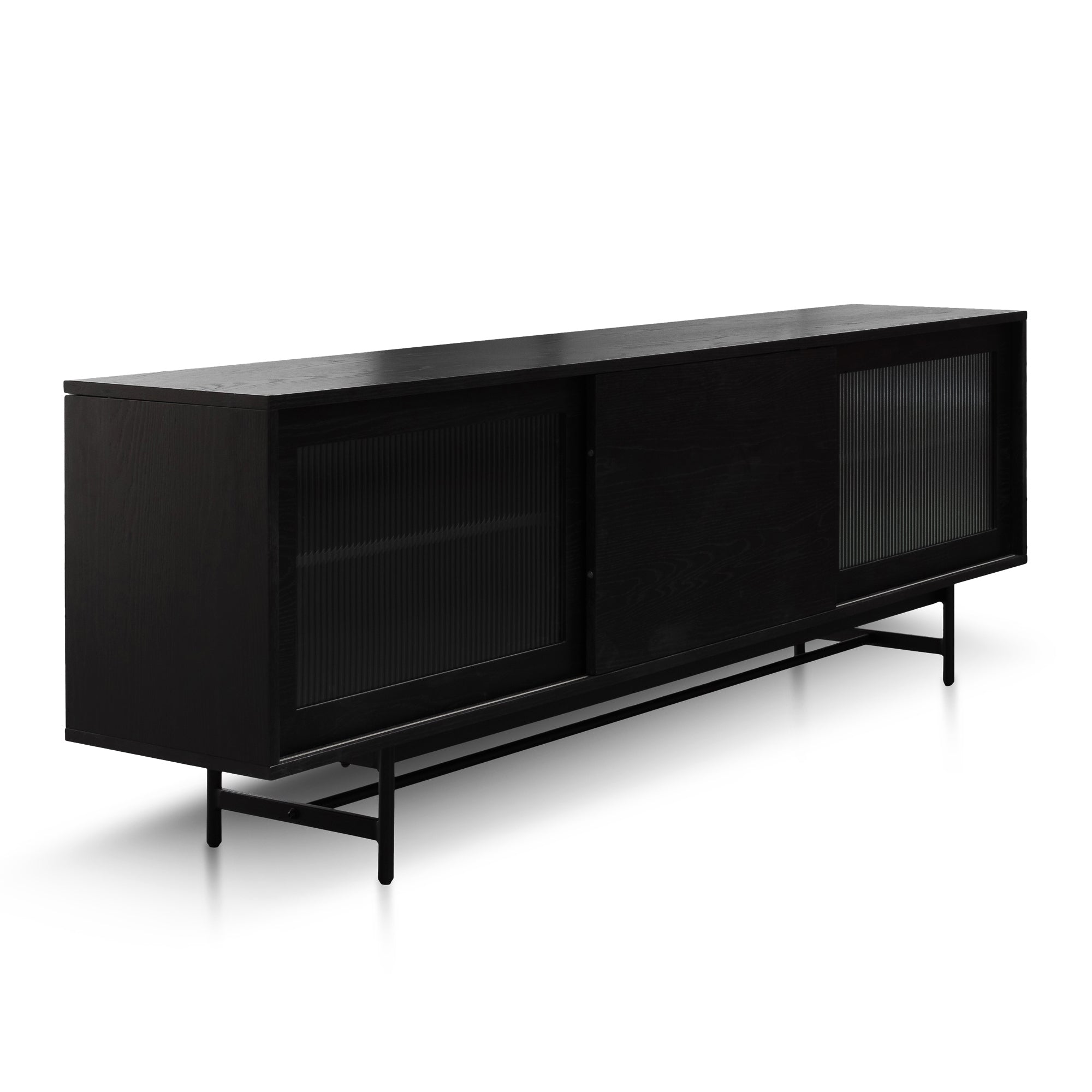 2.1m Wooden Entertainment TV Unit - Black with Flute Glass Door