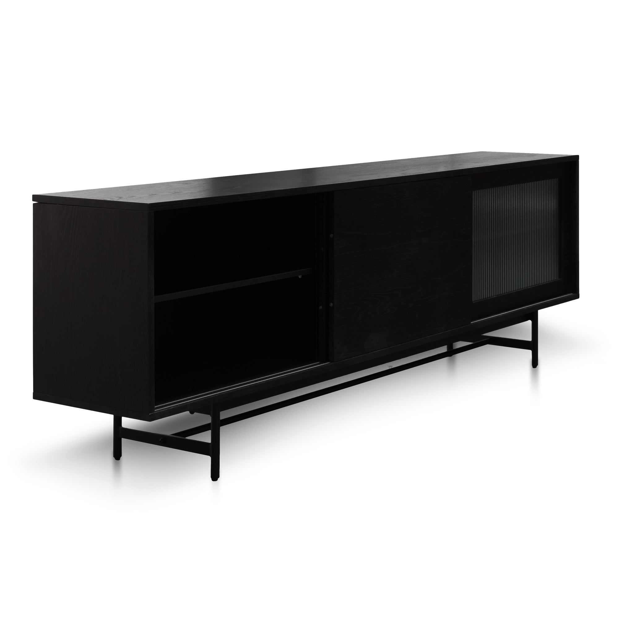 2.1m Wooden Entertainment TV Unit - Black with Flute Glass Door