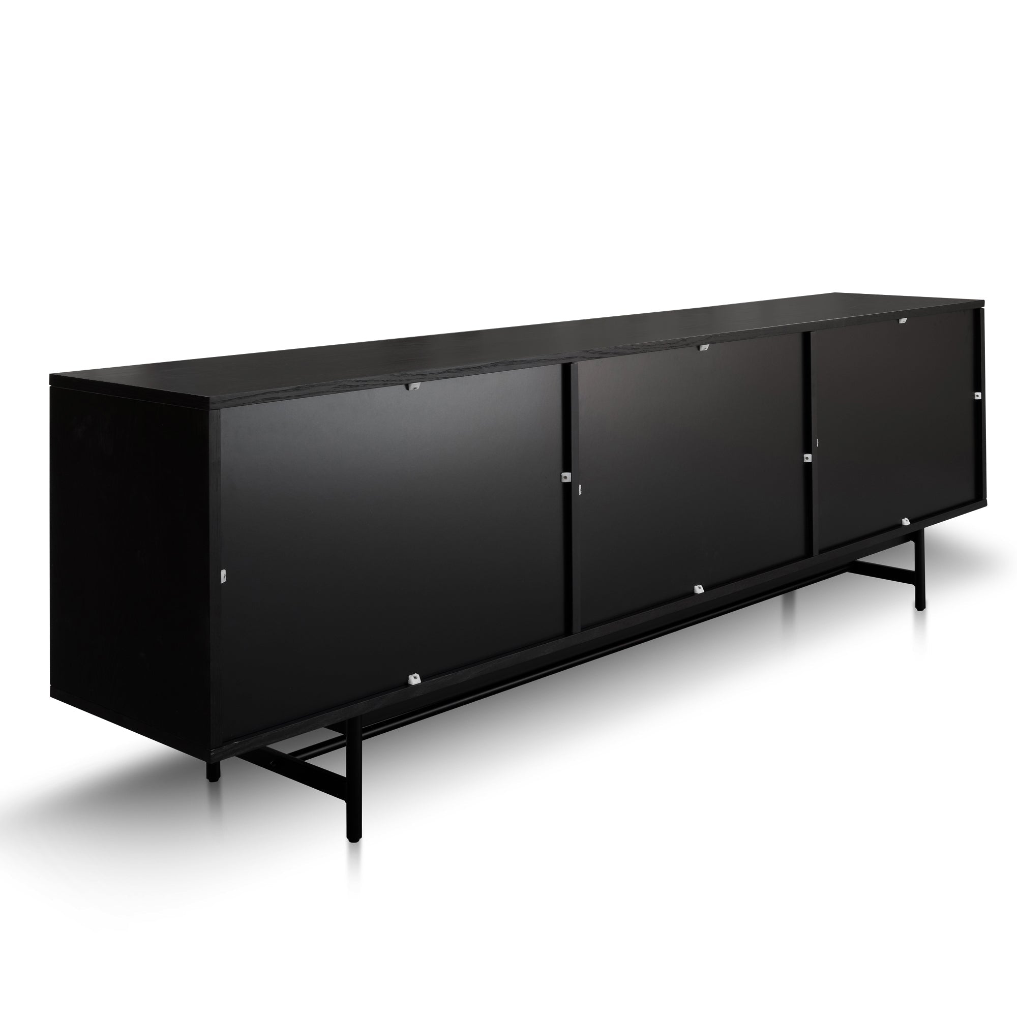 2.1m Wooden Entertainment TV Unit - Black with Flute Glass Door