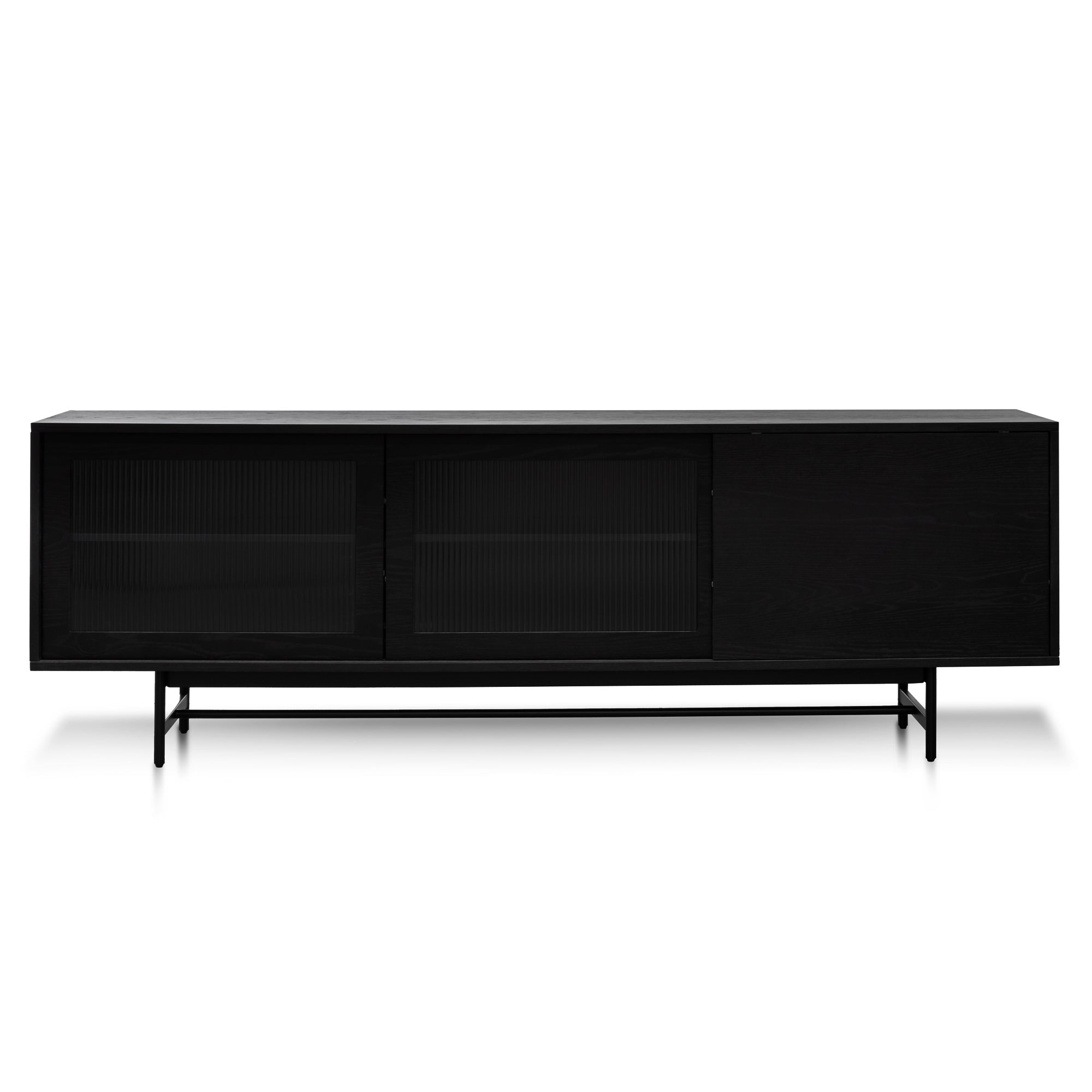 2.1m Wooden Entertainment TV Unit - Black with Flute Glass Door